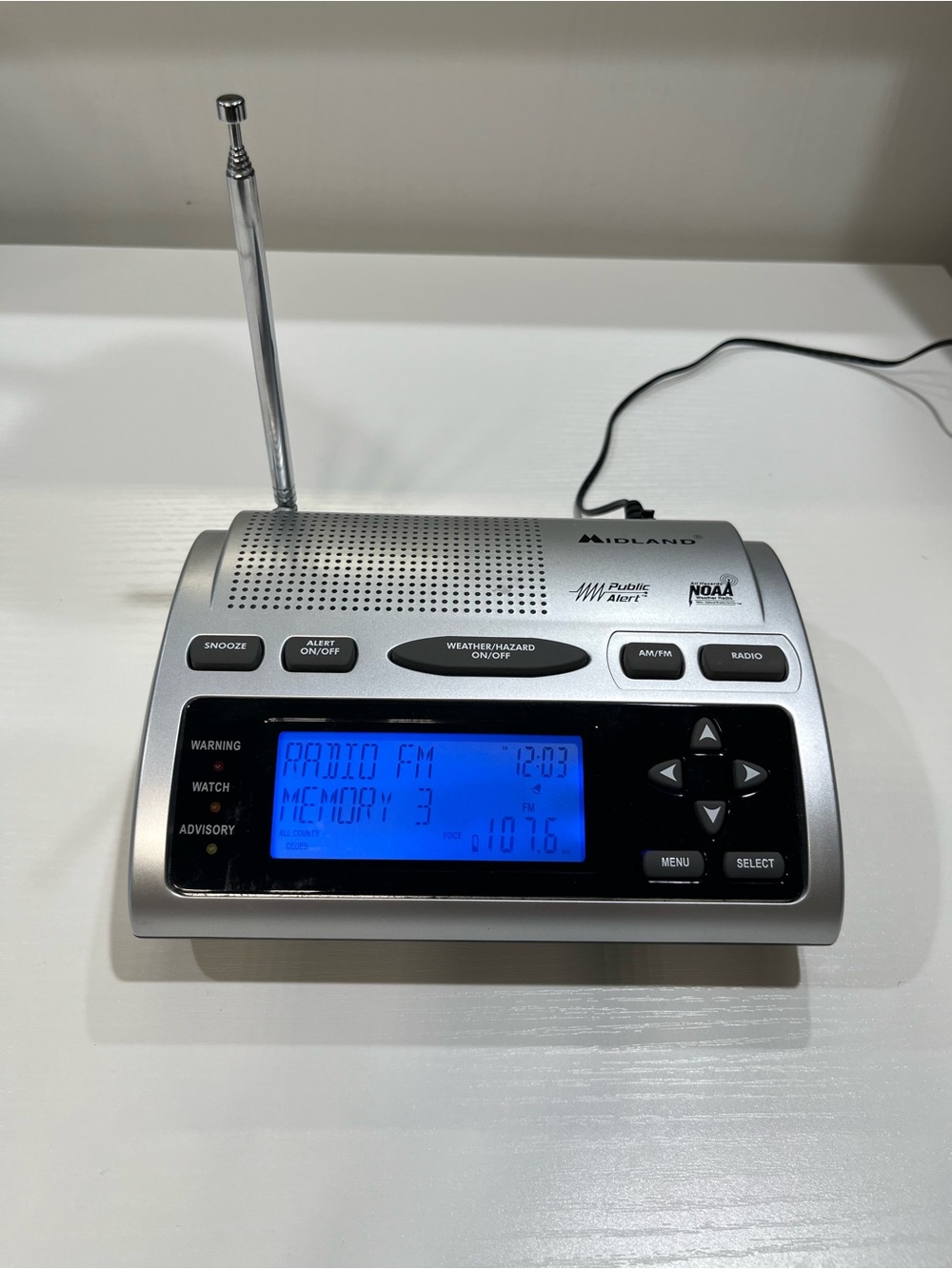 Midland Silver NOAA Weather Radio with FM & Memory Presets